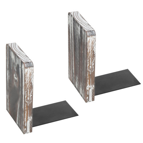 Square Torched Wood Bookends, Set of 2-MyGift