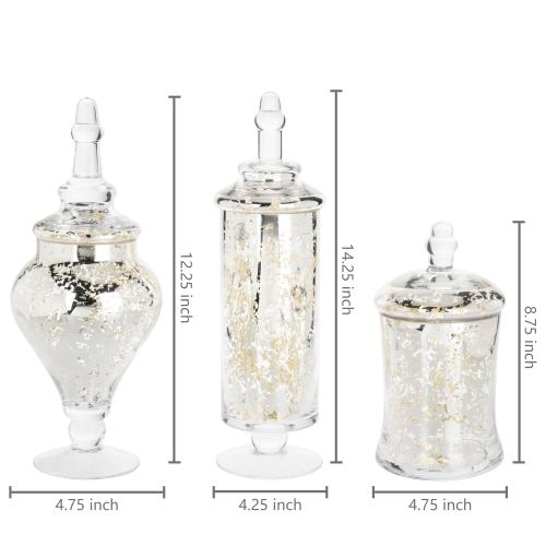 Silver Mercury Glass Apothecary Jars, Set of 3-MyGift