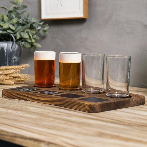 Dark Brown Wood Beer Flight Tray with Chalkboard Labels - MyGift