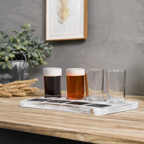 Whitewashed Wood Beer Flight Tray with Chalkboard Labels, Set of 2 - MyGift