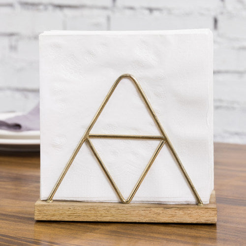 Triangle Napkin Holder w/ Brass Metal & Mango Wood-MyGift