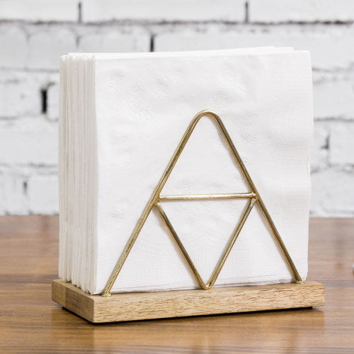 Triangle Napkin Holder w/ Brass Metal & Mango Wood-MyGift