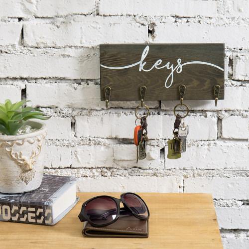 Rustic Gray Wood Key Rack with Hooks
