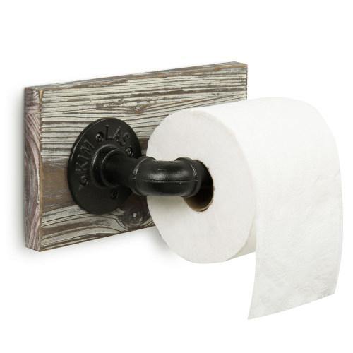 Torched Wood and Industrial Pipe Toilet Paper Holder