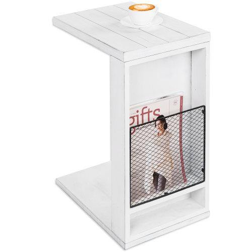 Vintage White C-Table with Metal Wire Magazine Holder - MyGift