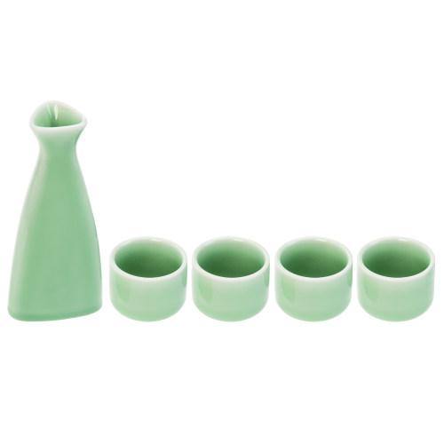 Japanese Style Jade-Color Ceramic Sake Set with Carafe and 4 Cups - MyGift