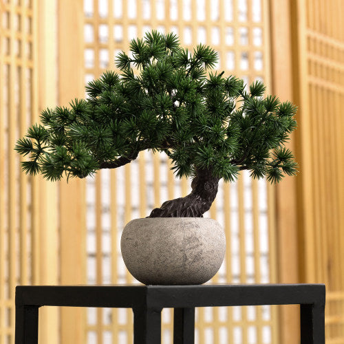 Artificial Bonsai Tree w/ Round Gray Paper Pulp Plant Pot