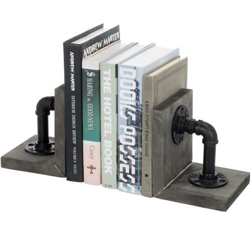 Industrial Pipe & Gray Wood Bookends - MyGift