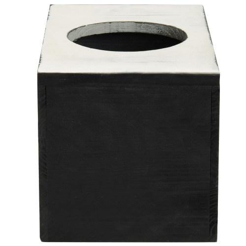 Black & White Wood Square Tissue Box Cover - MyGift