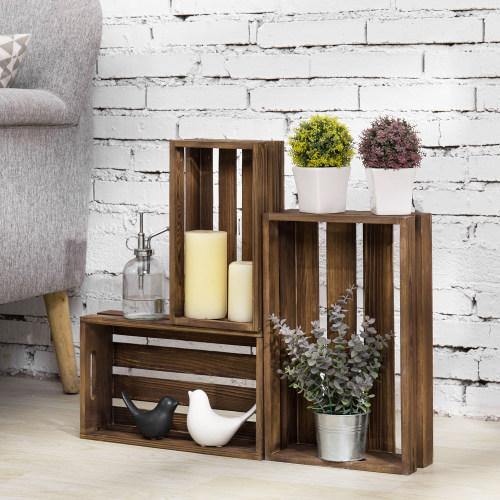 Rustic Wood Decorative Nesting Storage Crates, Set of 3 - MyGift