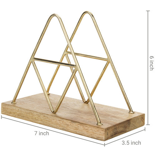 Triangle Napkin Holder w/ Brass Metal & Mango Wood-MyGift