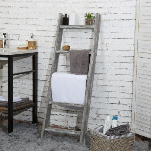 Farmhouse Ladder Pot Rack, Gray Wash Distressed Kitchen Island Pot