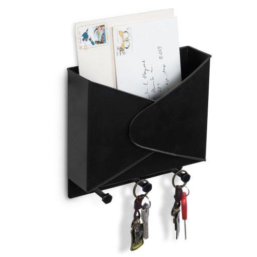 Industrial Style Black Metal Mail Organizer Rack with Hooks - MyGift