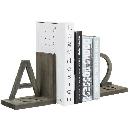 Gray Wood and Black Metal Alpha and Omega Bookends, Set of 2 - MyGift