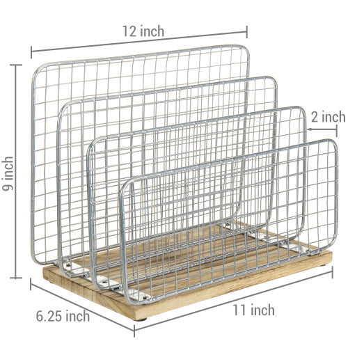 Rustic Brown Burnt Wood & Silver Metal Wire Document/Mail Organizer-MyGift