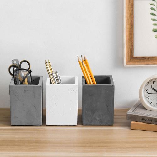 Modern Gray Concrete Pencil Cups, Set of 3