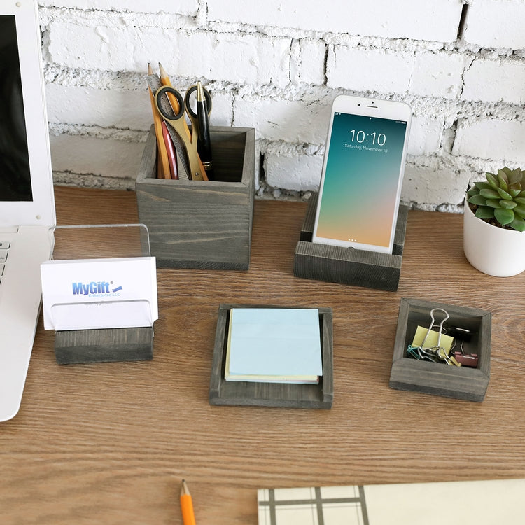 Modern Gray Wood & Clear Acrylic Office Accessory Set