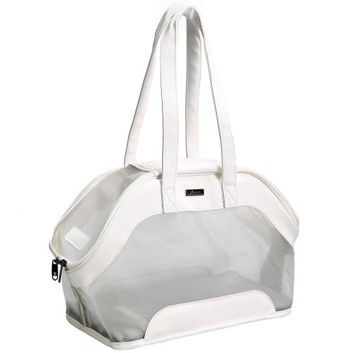 White Leatherette & Nylon Pet Carrier Bag for Small Dogs and Cats