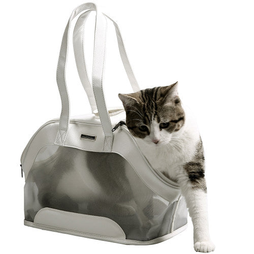 White Leatherette & Nylon Pet Carrier Bag for Small Dogs and Cats-MyGift