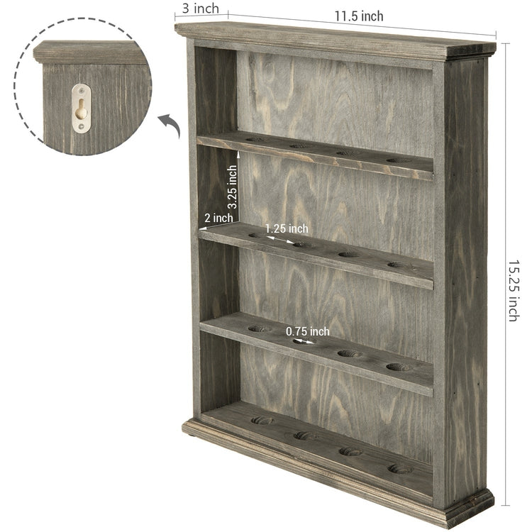 4-Tier Gray Wood Wall Mounted or Tabletop Golf Ball Display Case, Ball Holder Shelf Rack-MyGift