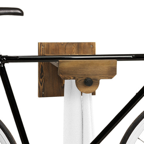 Rustic Burnt Wood & Industrial Pipe Bicycle Hanger, w/ 3-Angle Adjustable Design-MyGift