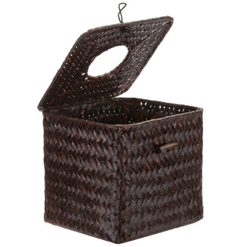 Woven Brown Seagrass Tissue Box w/Hinged Top Lid-MyGift