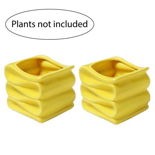 Small Yellow Ceramic Planter Pot, Set of 2 - MyGift