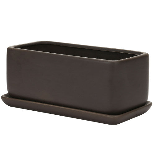 Matte Brown Succulent Planter Box w/ Removable Tray-MyGift