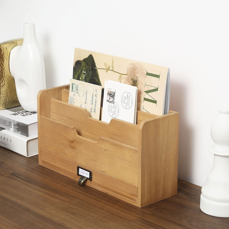 Rustic Brown Wood Office Desk Organizer-MyGift