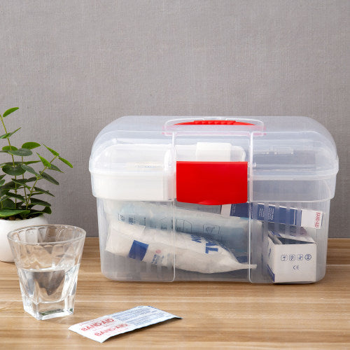 Red & Clear Plastic First Aid/Craft Box