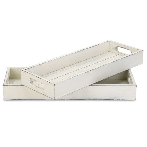 Shabby-Chic White Wood Rectangular Serving Trays, Set of 2-MyGift