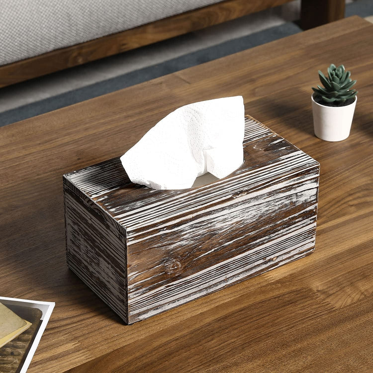 Rustic Torched Wood Tissue Box Cover