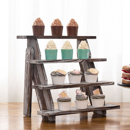 Torched Wood Riser Stand w/ 4 Tiers