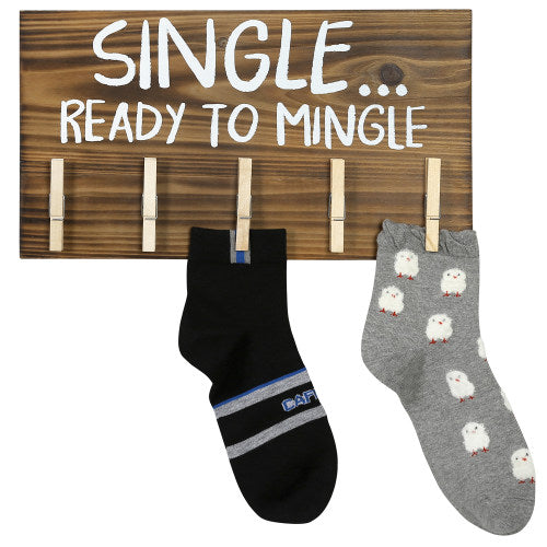 Laundry Room Wood Sign "Single - Ready to Mingle" w/ 5 Clothes Pins-MyGift
