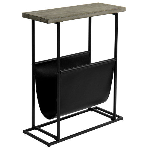 Modern Gray Wood & Black Metal End Table with Magazine Holder Sling-MyGift