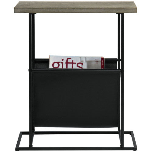 Modern Gray Wood & Black Metal End Table with Magazine Holder Sling-MyGift