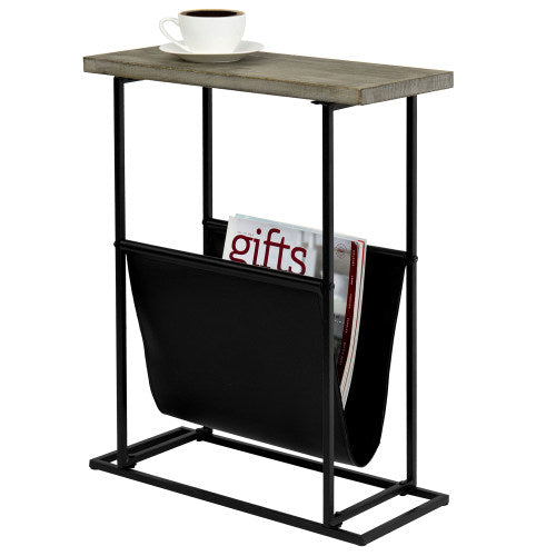 Modern Gray Wood & Black Metal End Table with Magazine Holder Sling-MyGift