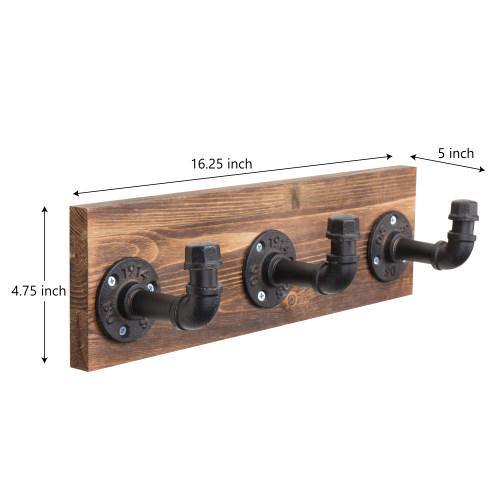Industrial Style Wood & Pipe 3-Hook Coat Rack - MyGift