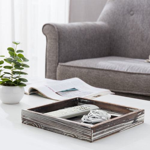 Small Rectangular Torched Wood Accent Tray-MyGift