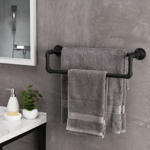 MyGift Wall Mounted Industrial Black Metal Bathroom Hardware Hand Towel Rack with 12.5 inch Pipe Design, Single Bar Towel Holder