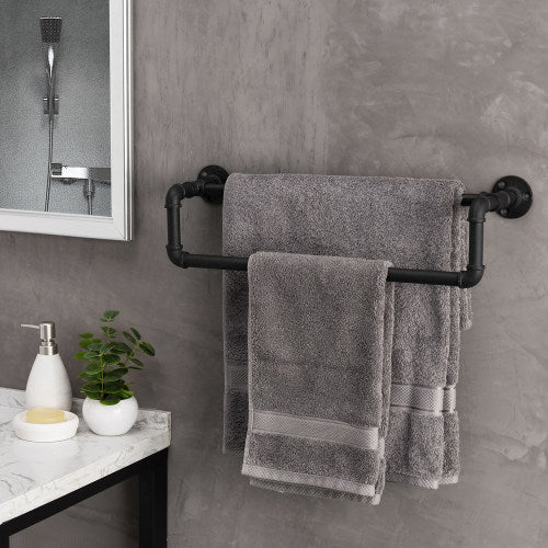 Wall-Mounted Industrial Black Metal Pipe Towel Bar