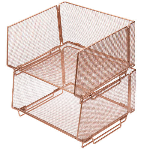 Deluxe Stackable Copper Metal Wire Mesh Produce Basket, Set of 2-MyGift
