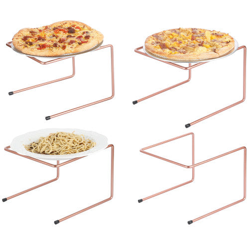 Copper Metal Pizza Table Stands, Tabletop Pizza Pan Riser Food Platter Tray and Display Rack, Set of 4