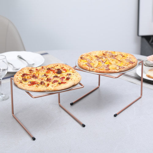Set of 4, Copper Metal Pizza Table Stands, Tabletop Pizza Pan Riser Food Platter Tray and Display Rack-MyGift