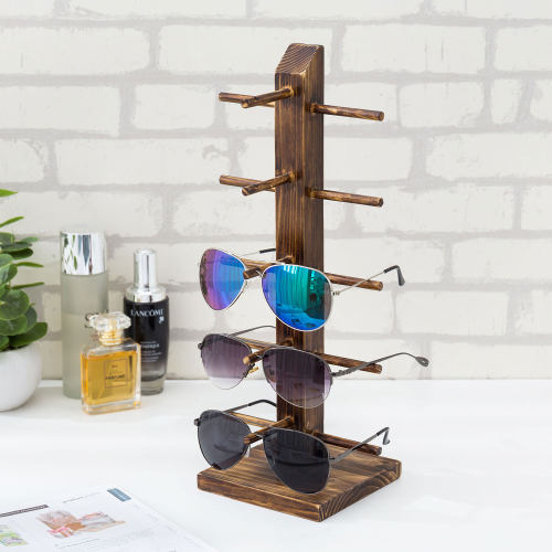 Rustic Brown Wood Tabletop Sunglass Display Stand