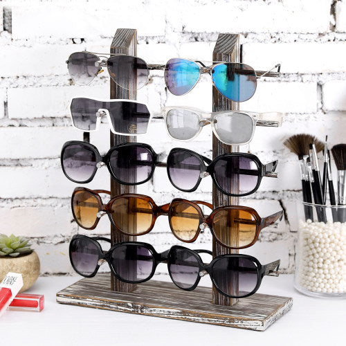 Rustic Torched Wood 10-Pair Sunglasses/Glasses Display Stand-MyGift