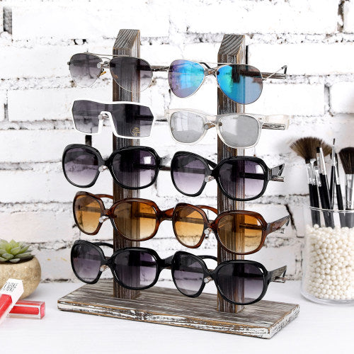 Rustic Torched Wood 10-Pair Sunglasses/Glasses Display Stand