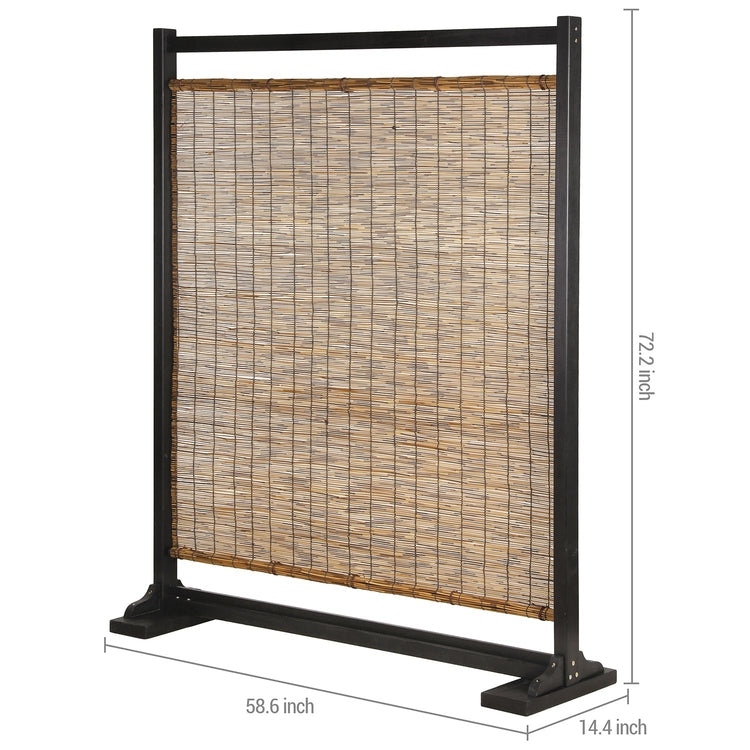 Black Wood & Brown Reed, Single Panel Privacy Screen Room Divider-MyGift