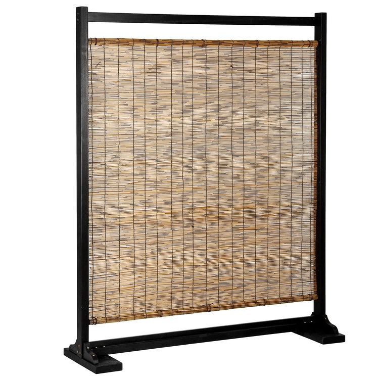 Black Wood & Brown Reed, Single Panel Privacy Screen Room Divider-MyGift