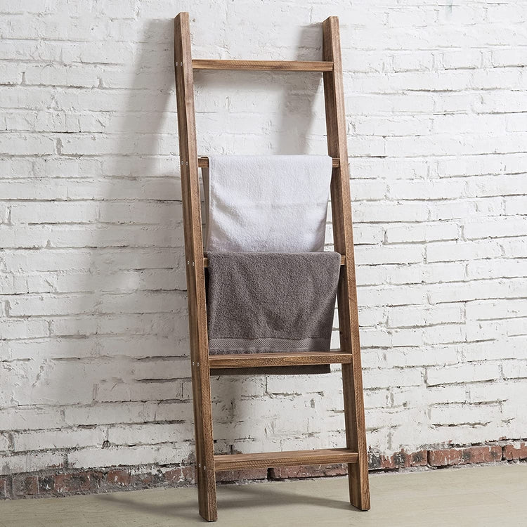 Dark Brown Wood Towel Ladder Rack